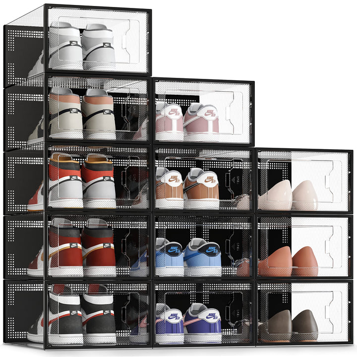 SEE SPRING 12er Set faltbare Schuhboxen Organizer, stapelbar - Für Schuhe bis Grösse 46 - Kunststoff
