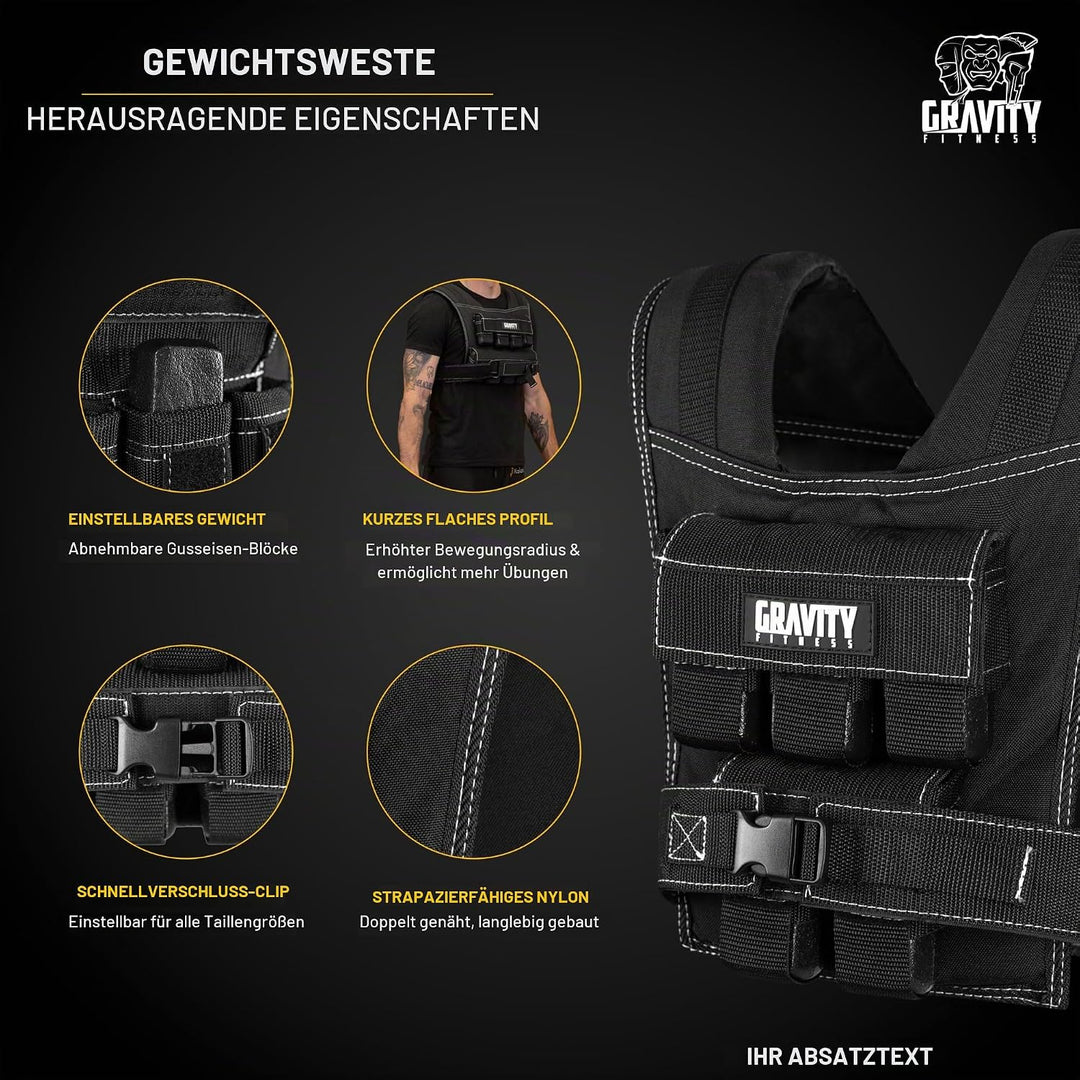 Gravity Fitness Gewichtsweste 20 kg und 30 kg – vollständig verstellbar. Calisthenics, Crossfit, Kra