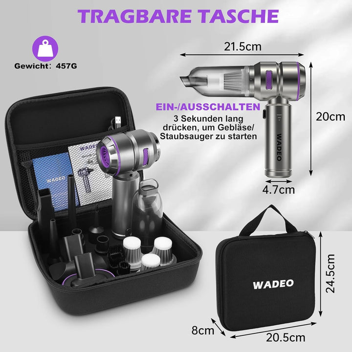 WADEO Handstaubsauger 3 in 1 Akku 18000pa, 35mins Laufzeit, 3 Geschwindigkeiten 210000 U/Min Staubbl