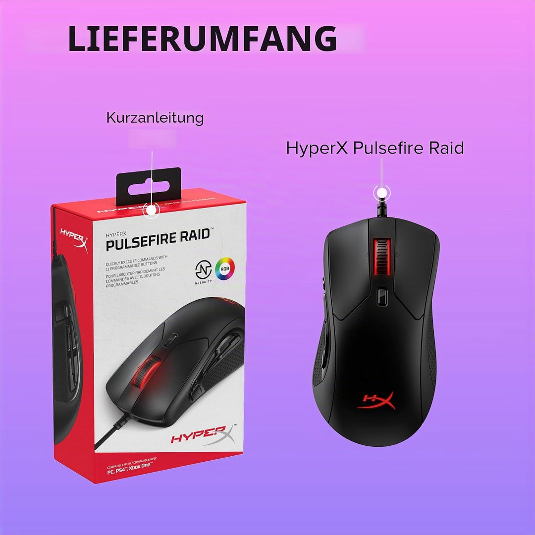 HyperX Pulsefire Raid – Ergonomische – 11 programmierbare Tasten RGB Gaming Maus Wired Pulsefire Rai