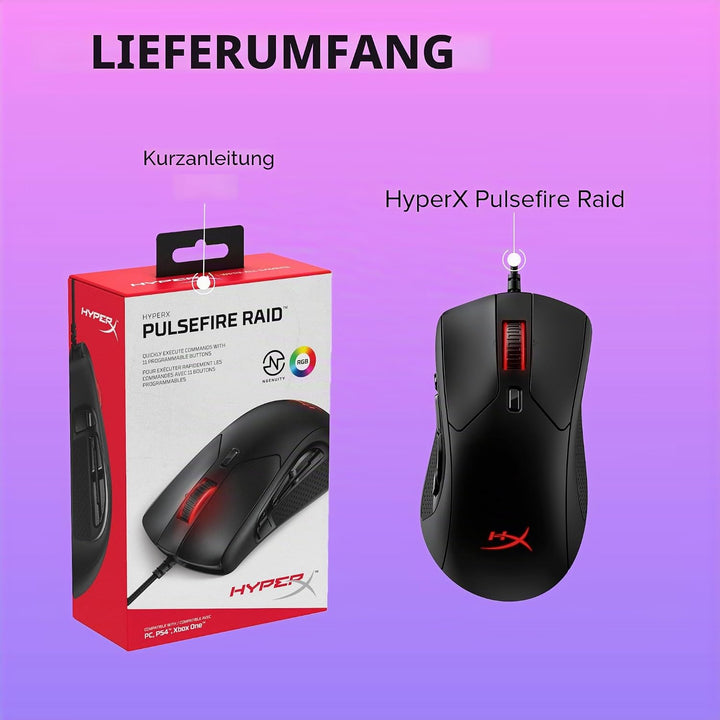 HyperX Pulsefire Raid – Ergonomische – 11 programmierbare Tasten RGB Gaming Maus Wired Pulsefire Rai