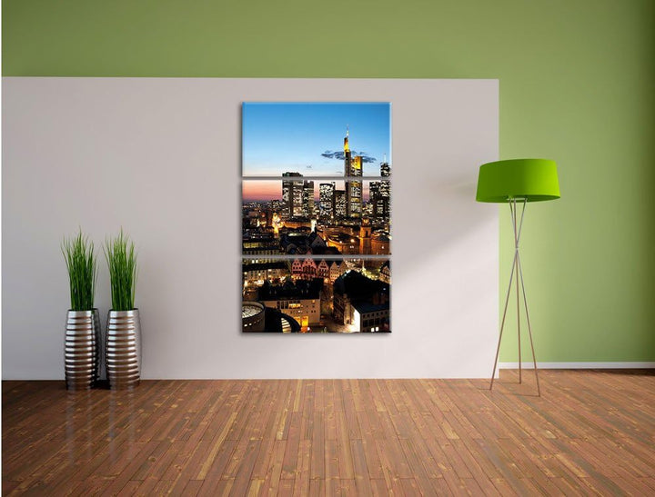 Pixxprint Frankfurt Skyline als Leinwandbild/Grösse: 3 Teilig (120x80) cm/Wandbild/Kunstdruck/fertig