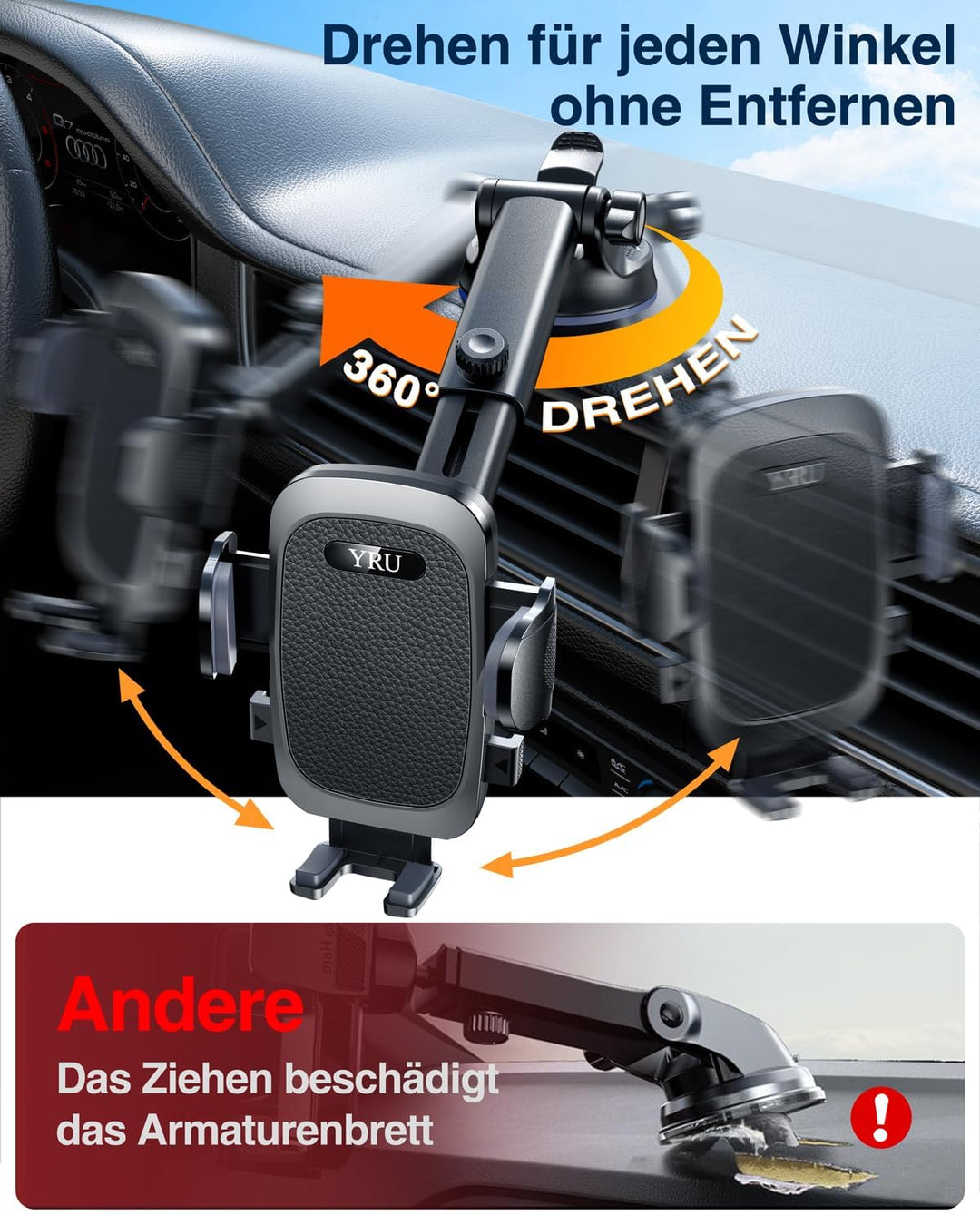 【2026 Militär-Klasse】Handyhalterung Auto Upgrade【Stärkst Saugnapf & Lüftungsclip】Handy Halterung Aut