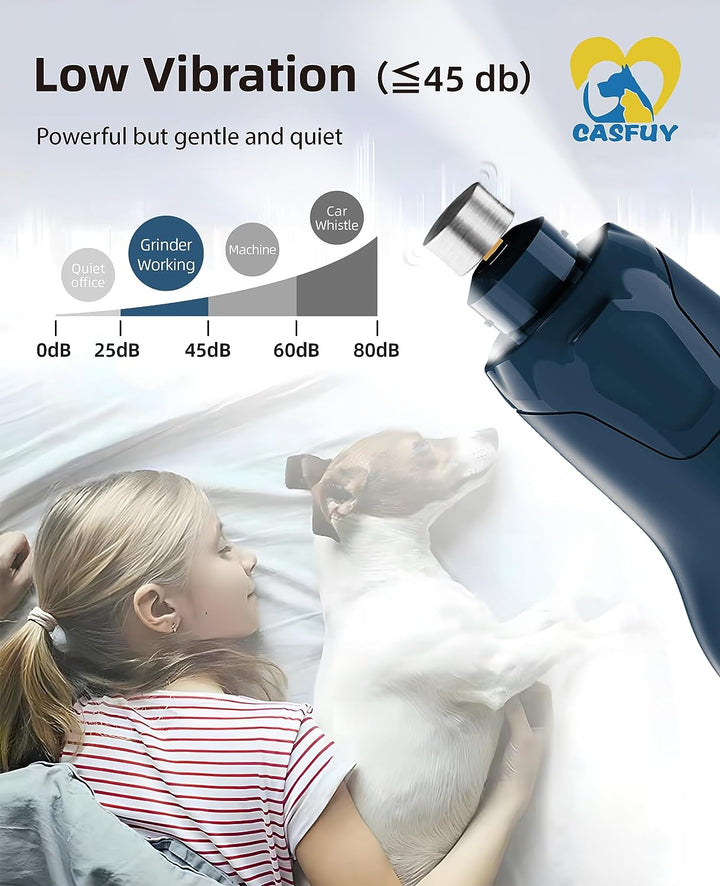 Casfuy Krallenschleifer für Hunde - (45 dB) 6-Gang-Haustier-Krallenschleifer mit 2 LED-Lichtern für