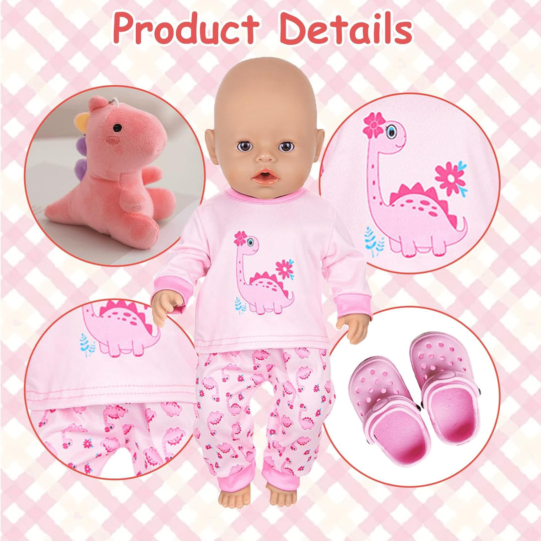 Puppenkleidung für 35-43cm Baby Puppen, 5 Stück Puppenkleidung Outfit, 1 Dinosaurier Oberteil, 1 Hos