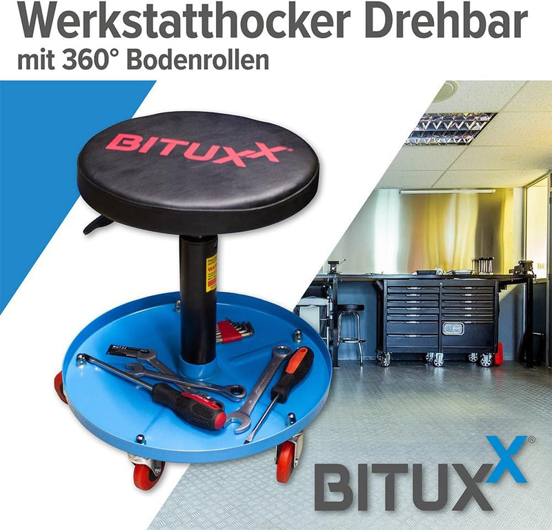 Bituxx® Werkstatthocker Drehhocker Rollhocker Hocker Drehstuhl Sitz Werkstatt Werstattstuhl Stufenlo