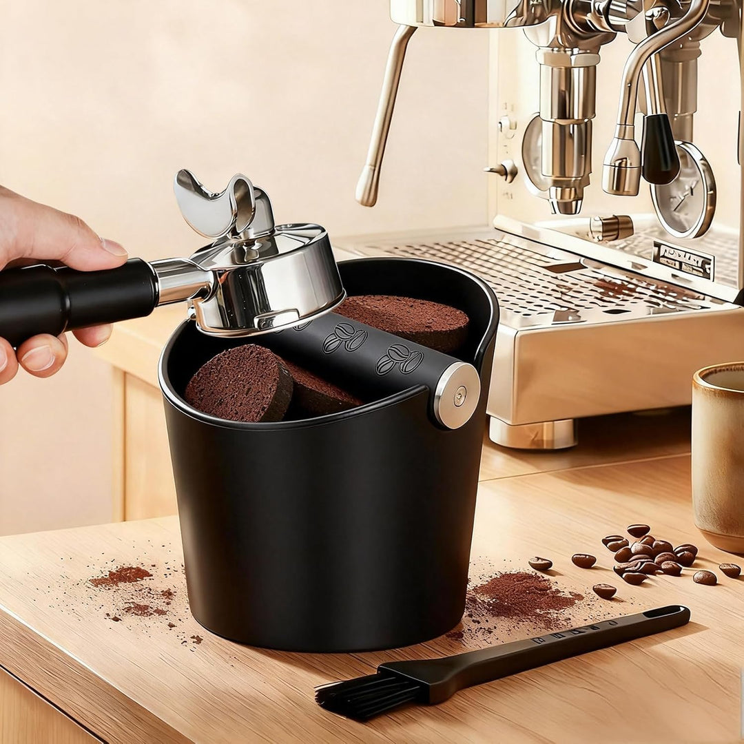 Abklopfbehälter für Siebträger mit Schalldämpfender Klopfstange und Bürste, Knock Box für Kaffeesatz