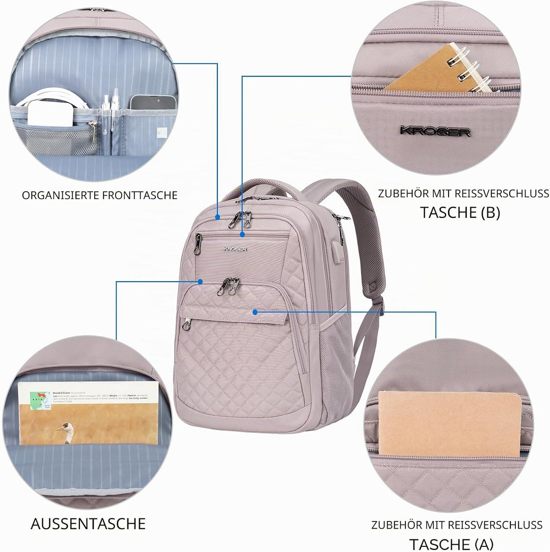 KROSER Laptop Rucksack 17,3'' Business Rucksack Schulrucksack Grosser Wasserdicht Taschen Reise Back