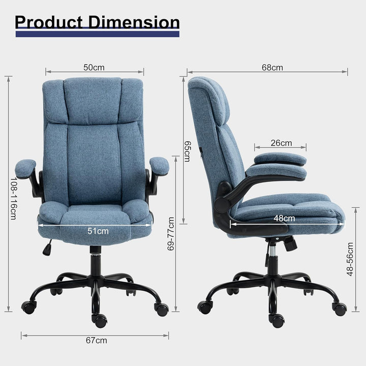 LIYURUI Bürostuhl Ergonomischer 150KG Belastbarkeit Chefsessel Stoff Flip-up Armlehnen/110° Schaukel