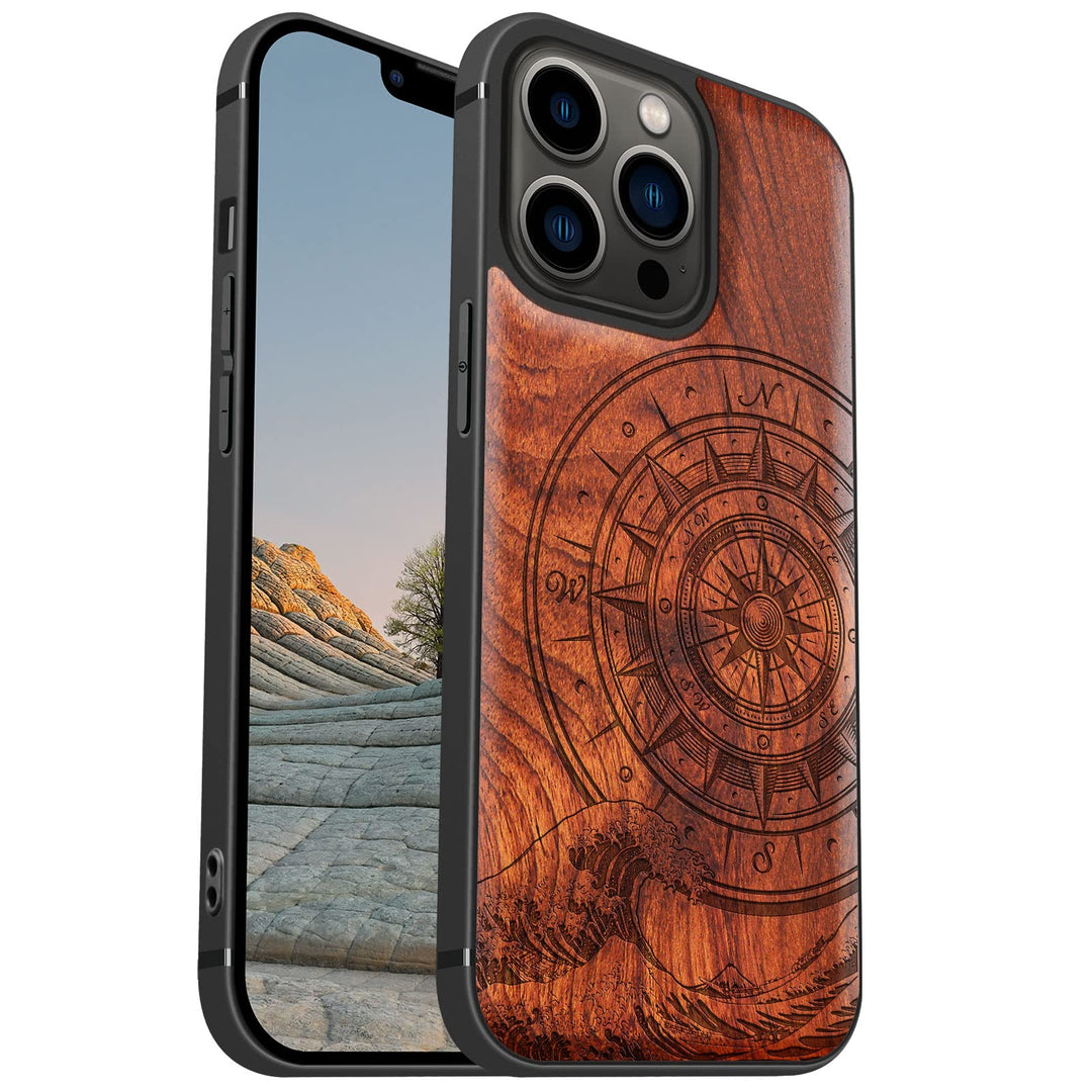 Carveit Magnetisch Hülle für iPhone 13 Pro Case [Elegante Rosenholz] [Weich TPU Stossstange] Stossfe