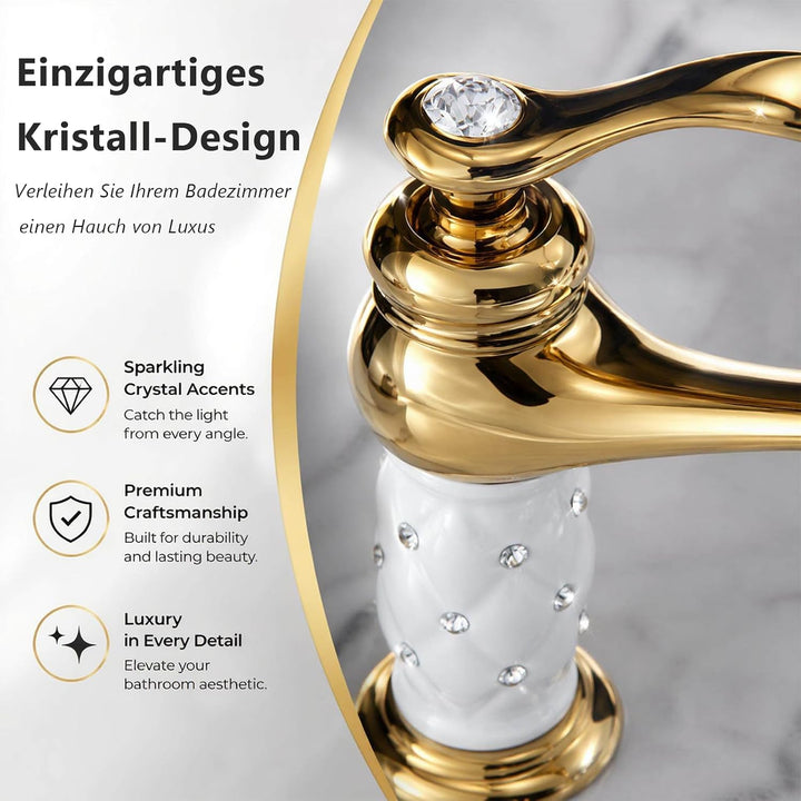 Tbest Waschtischarmatur Weiss Gold,Wasserhahn Gold,Grohe Wasserhahn Waschbecken Goldfarben Massivem
