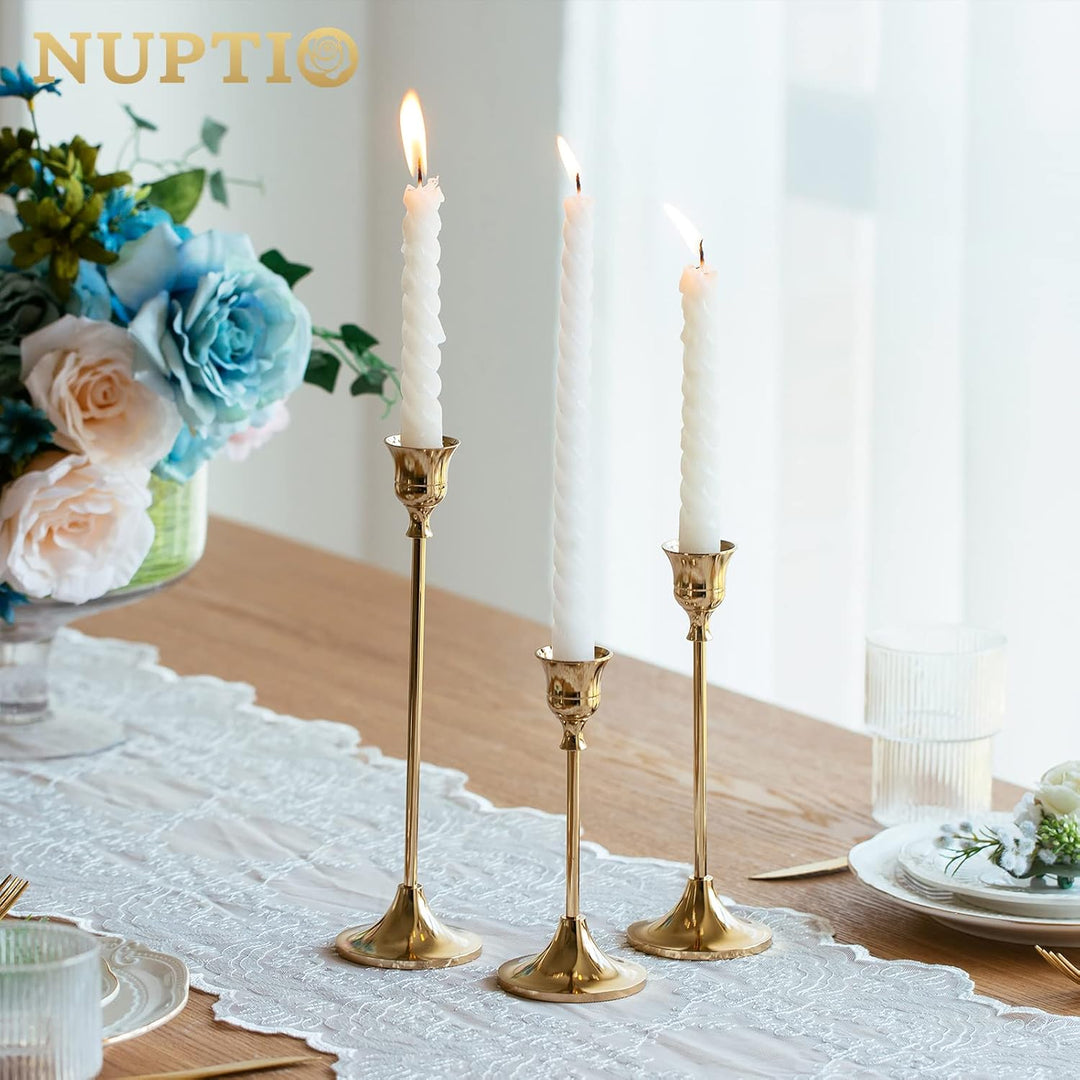 NUPTIO Satz von 5（15 Stück Messing Gold Metall Taper Kerzenhalter, Vintage Kerzen Ständer Herzstück