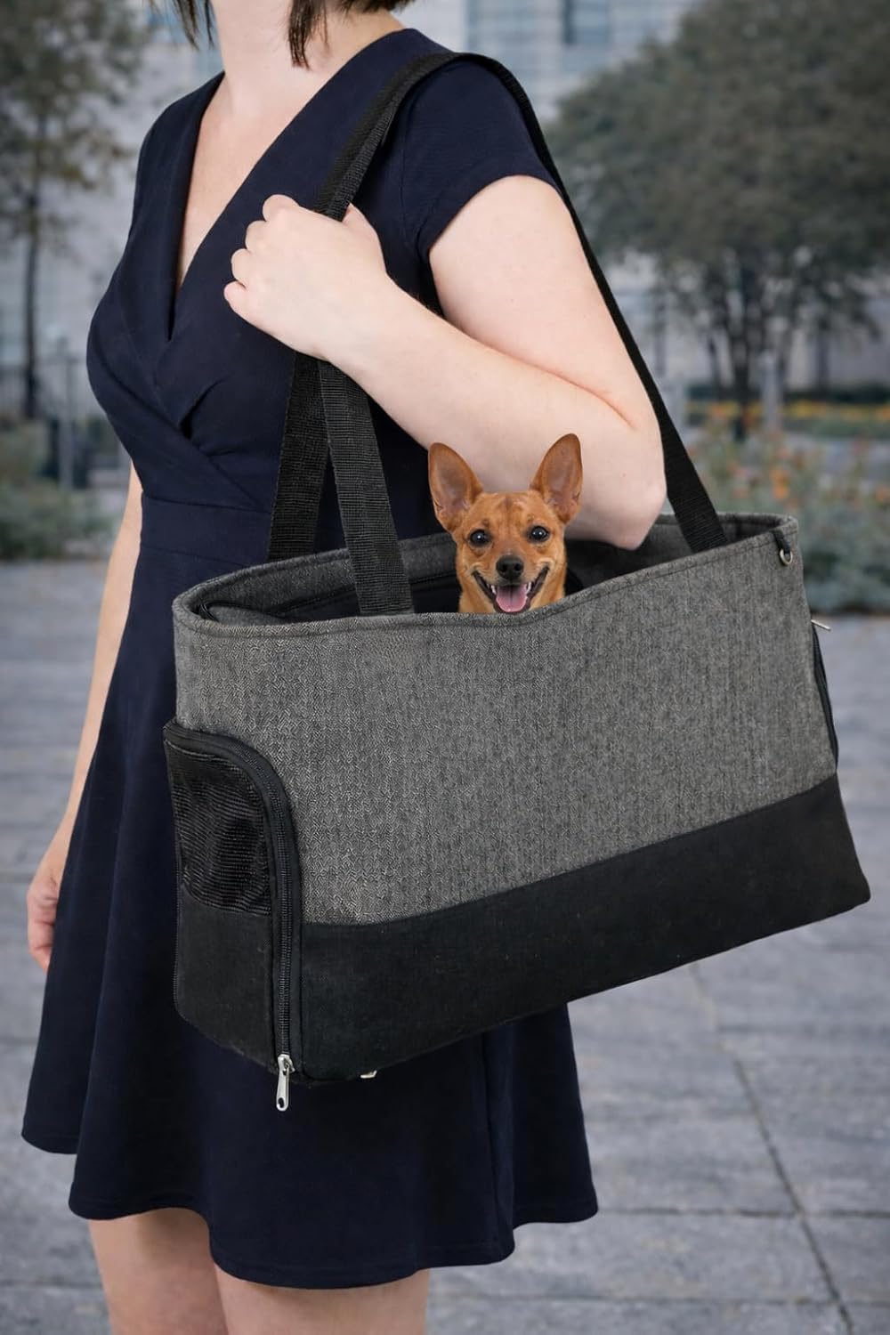 Hundetasche - Tragetasche Brigitta Grau – 47x21x30cm – Textil – Reissverschlüsse vorn/Oben/hinten –