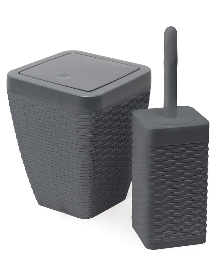 Addis, Rattan-Kunststoff, anthrazit, Bin & Toilet Set Bin & Toilet Set Anthrazit, Bin & Toilet Set A