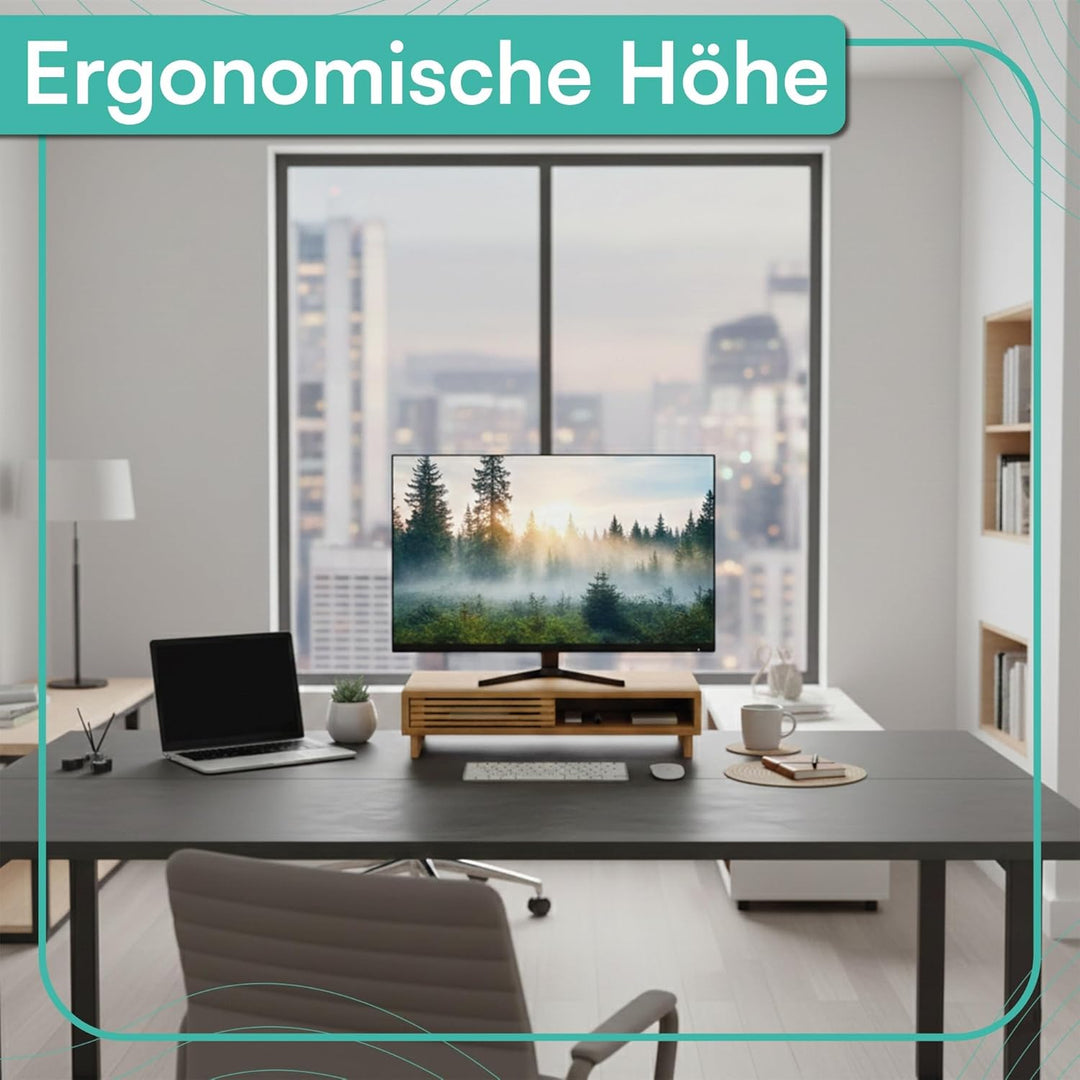 pixly® Monitorständer mit Schiebefach 42x24x10,5 cm ergonomische Monitorerhöhung Holz mit Stauraum S