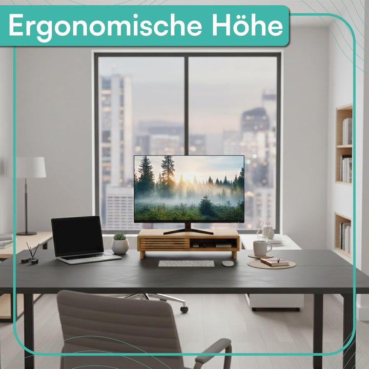 pixly® Monitorständer mit Schiebefach 42x24x10,5 cm ergonomische Monitorerhöhung Holz mit Stauraum S