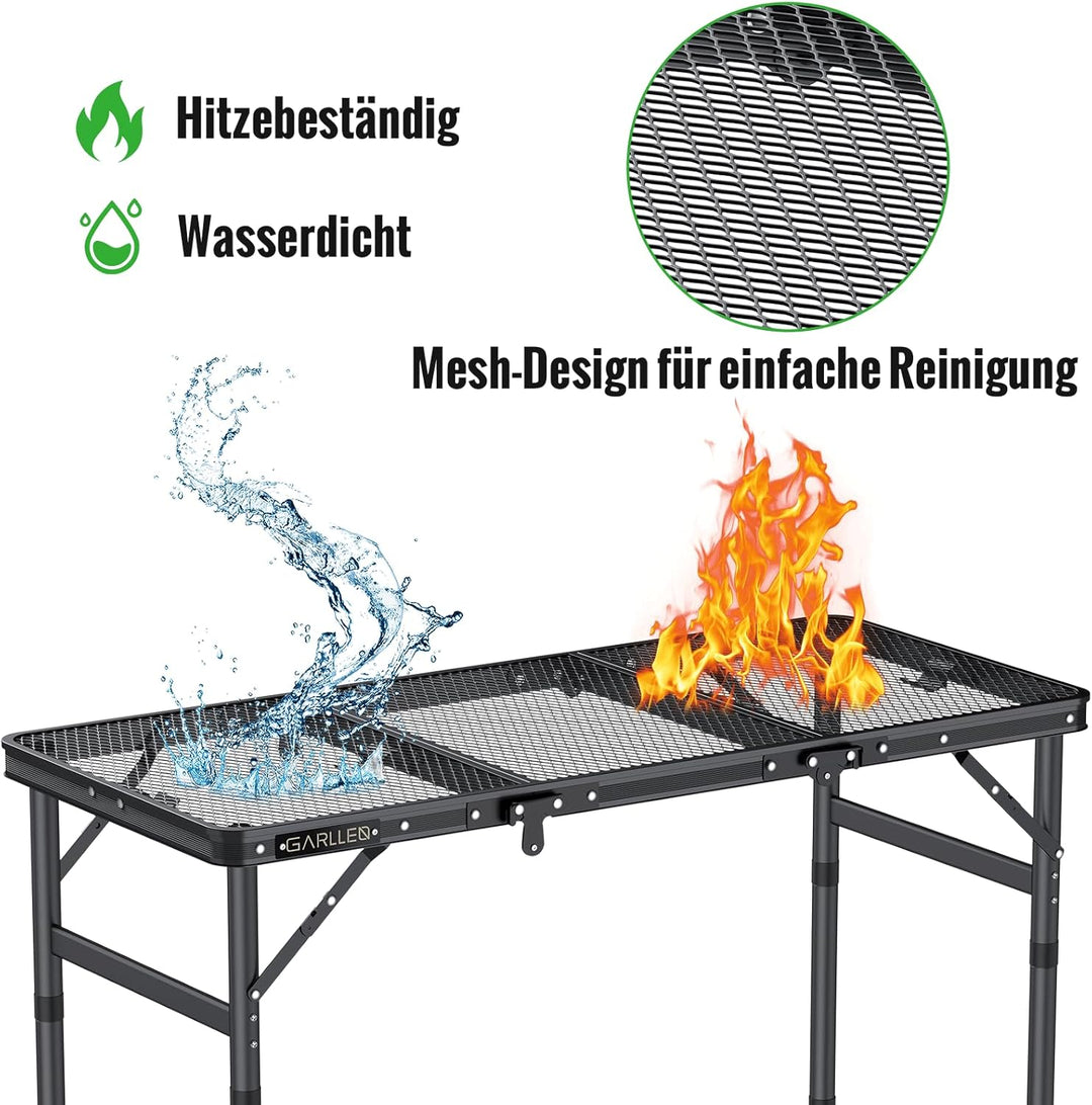 GARLLEN Grilltisch klappbar, 87x40cm & 3 Höhenverstellbar(26/48/70cm), Leicht und Tragbar, Klapptisc