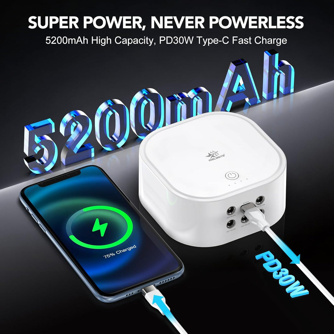 melasta DC Smart Mini-USV 10,8V 5200mAh Verfügt über Einen 6-in-1-Anschluss mit LED-Anzeigeleuchten,