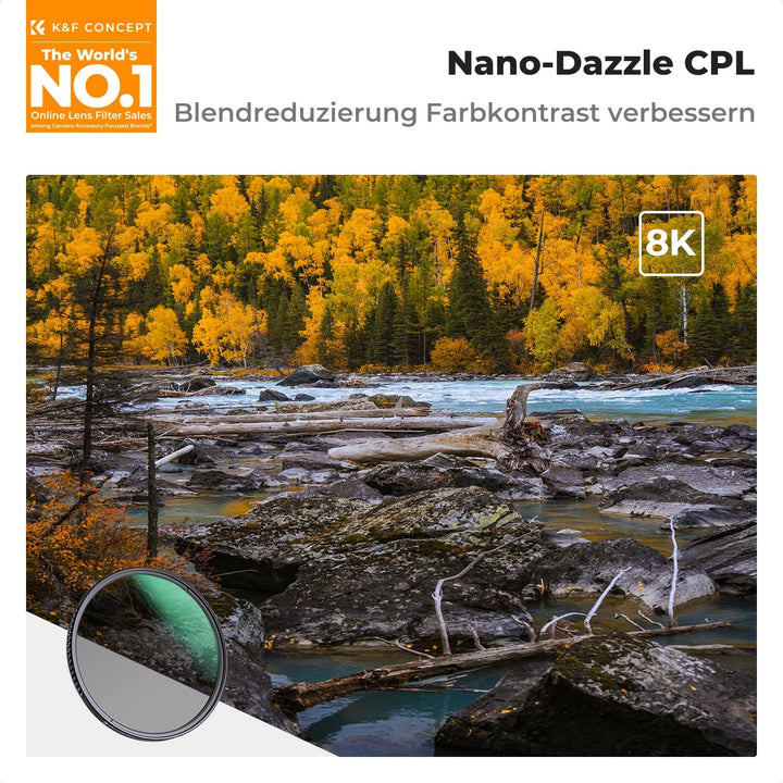 K&F CONCEPT 37mm Polfilter Filter für tiefere Farben, Reduzierung von Blendung und Reflexionen, Opti