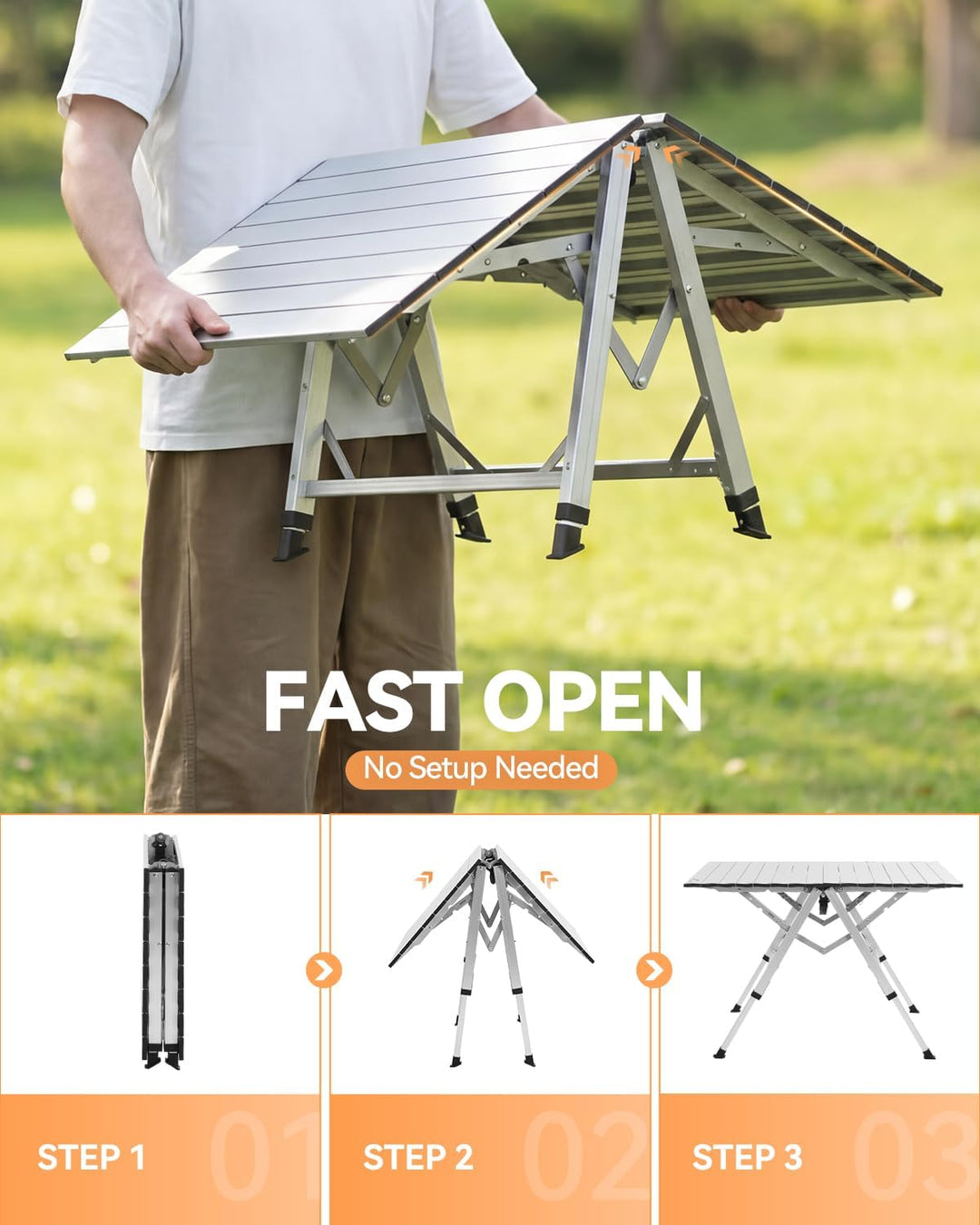 Sportneer Campingtisch Klappbar – Aluminium Rolltop Tisch mit 3-Fach höhenverstellbaren Verriegelung