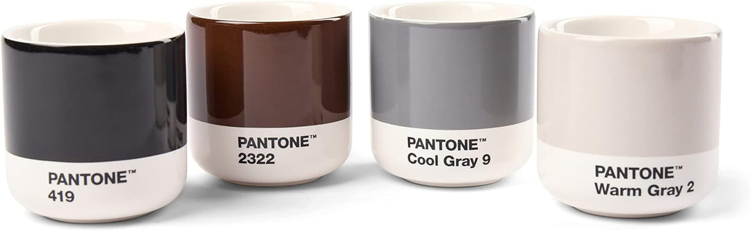 PANTONE Porzellan Macchiato Thermobecher, 4er-Set: Warm Gray 2 , Cool Gray 9, Brown 2322, Black 419