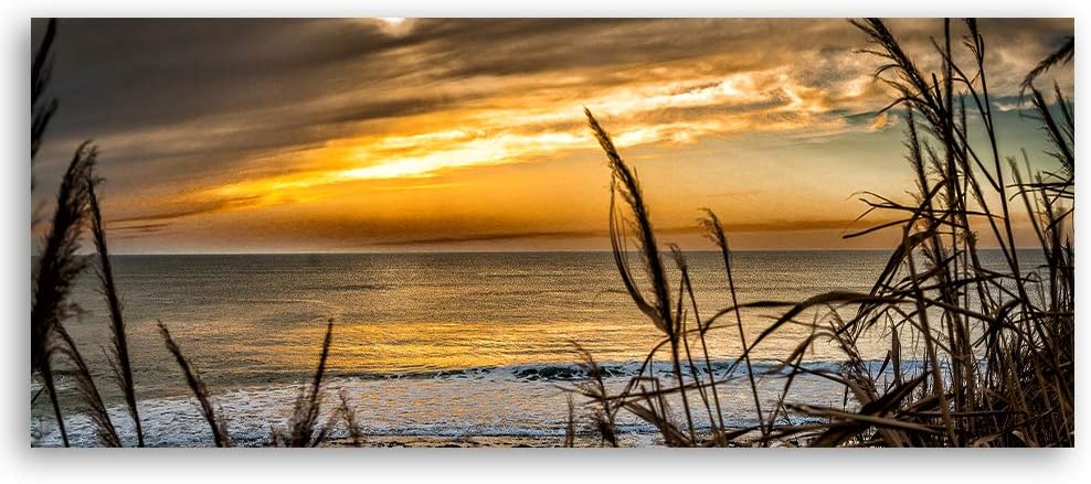 Feeby Leinwandbild Meer Bild Kunstdruck Landschaft Orange 150x50 cm Leinwandbild 150x50 cm Orange_b,