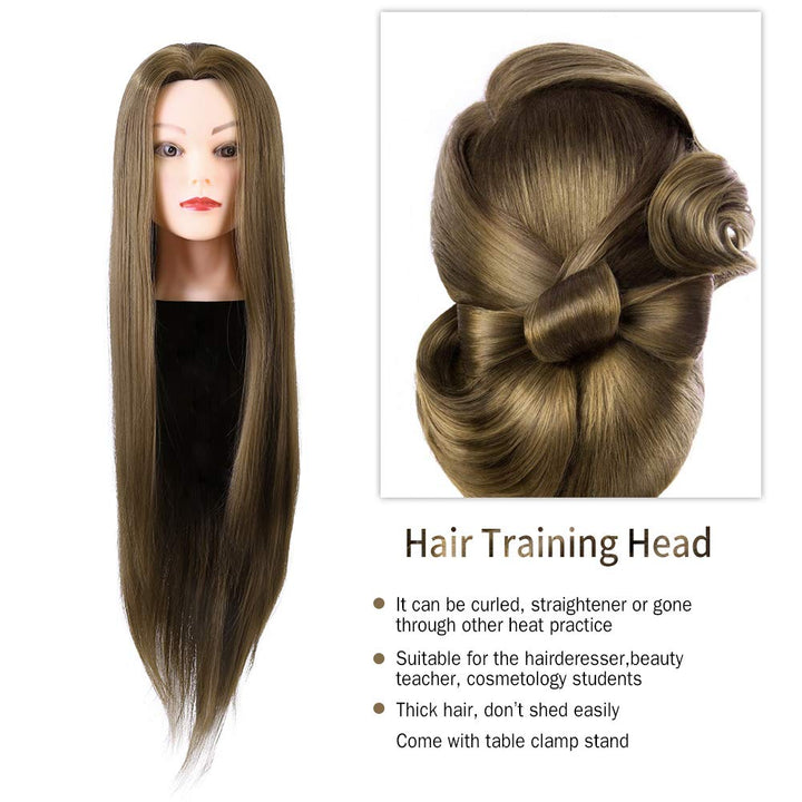 Übungskopf, 61 cm, Friseur-Trainingskopf mit Tischklemme, Ständer, weiches synthetisches Fasermateri