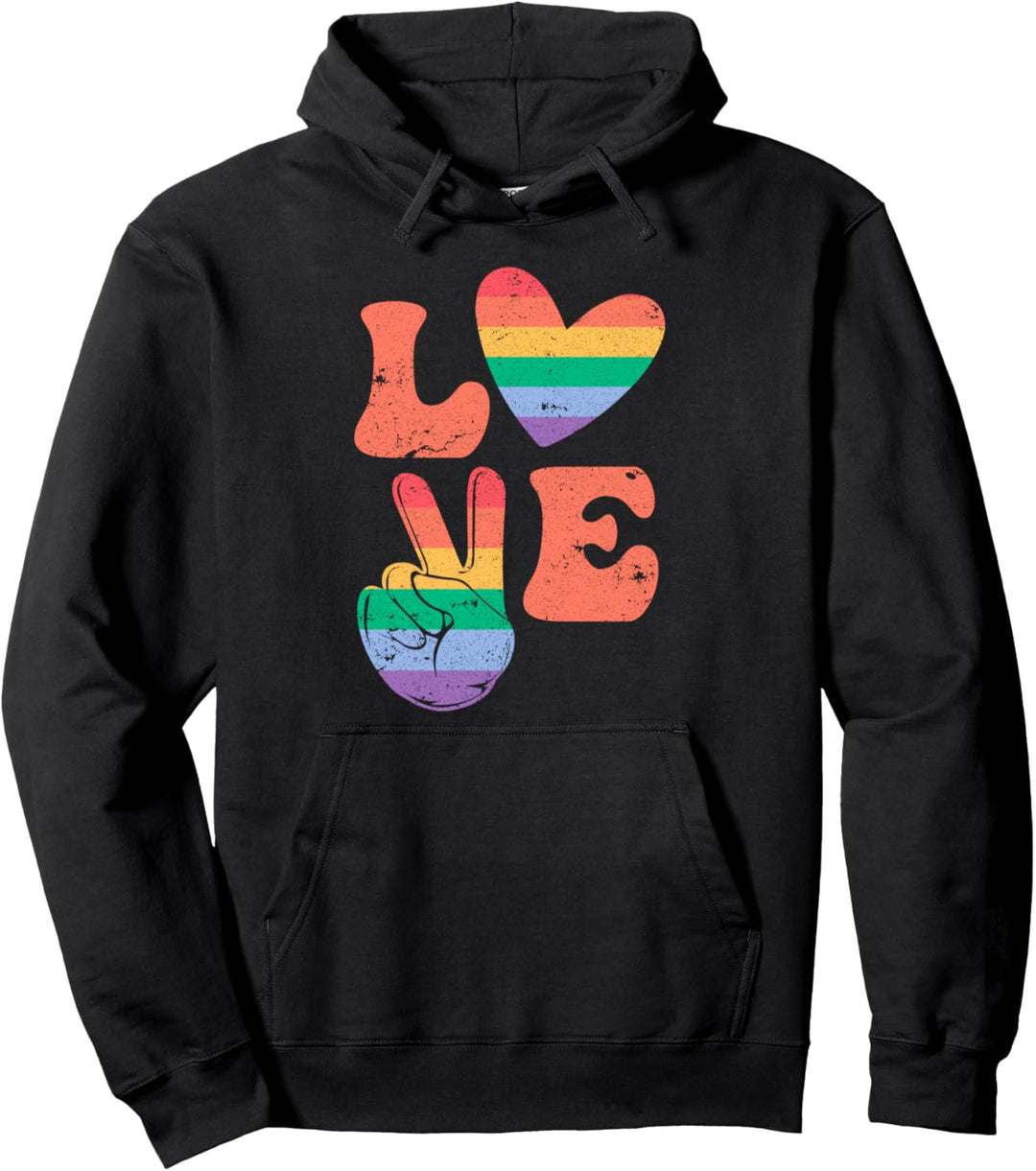 LGBT Pride, Love, Herz, Peace, Retro Vintage Pullover Hoodie