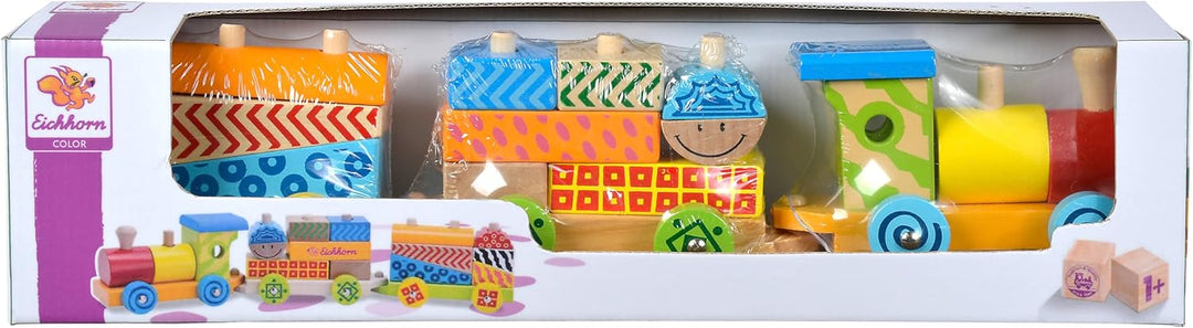 Eichhorn kleiner Zug – 18 bunte Holzbausteine aus Birkenholz für Kinder ab 1 Jahr – klassisches Kons