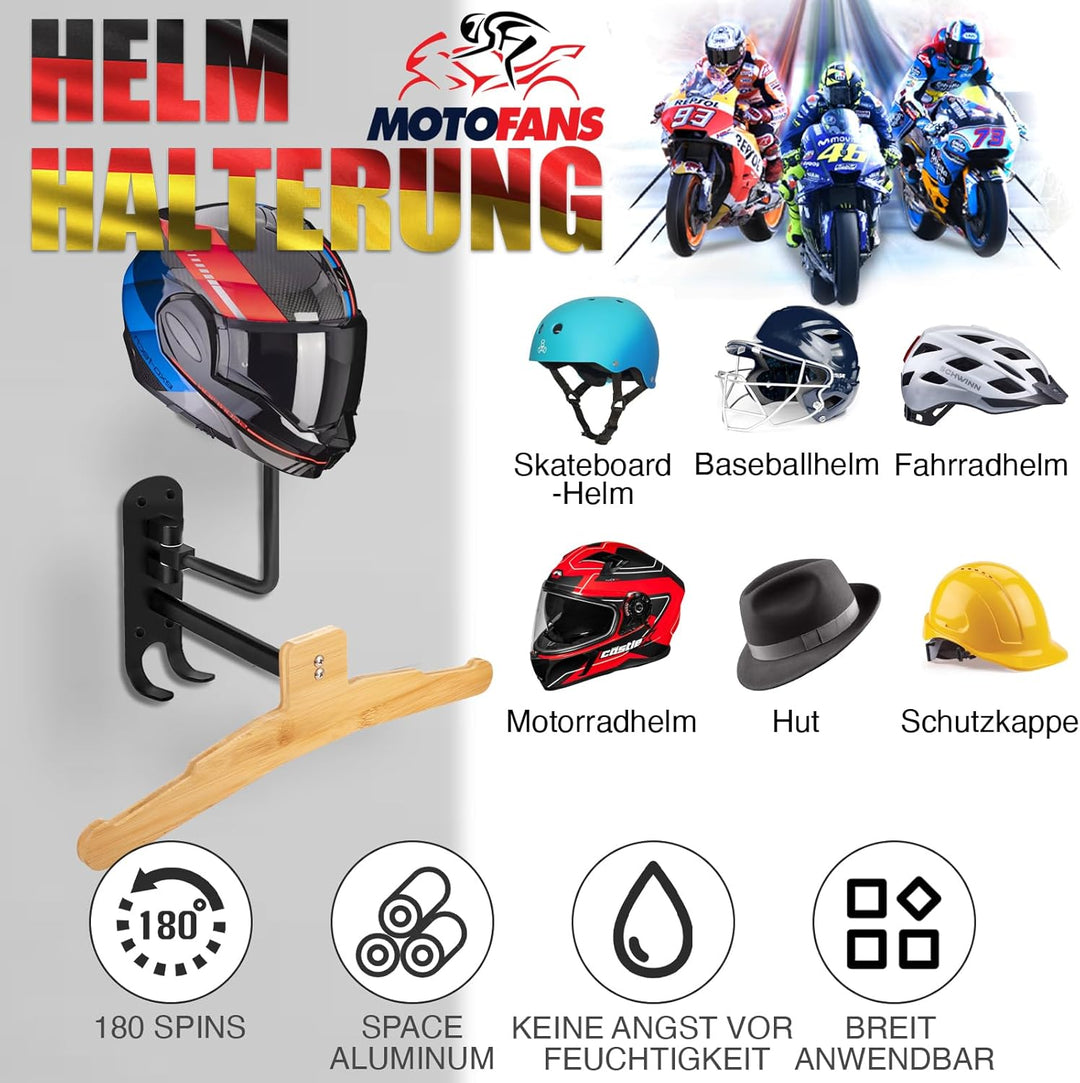 Motorrad Zubehör für Biker – 2-in-1 Wandhalterung für Helm & Jacke – Stylischer Helmhalter im Totenk