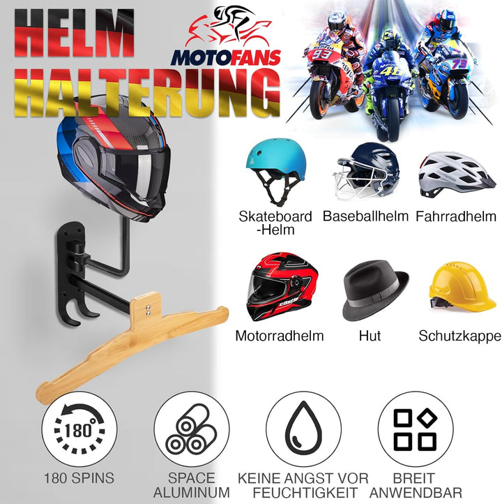 Motorrad Zubehör für Biker – 2-in-1 Wandhalterung für Helm & Jacke – Stylischer Helmhalter im Totenk