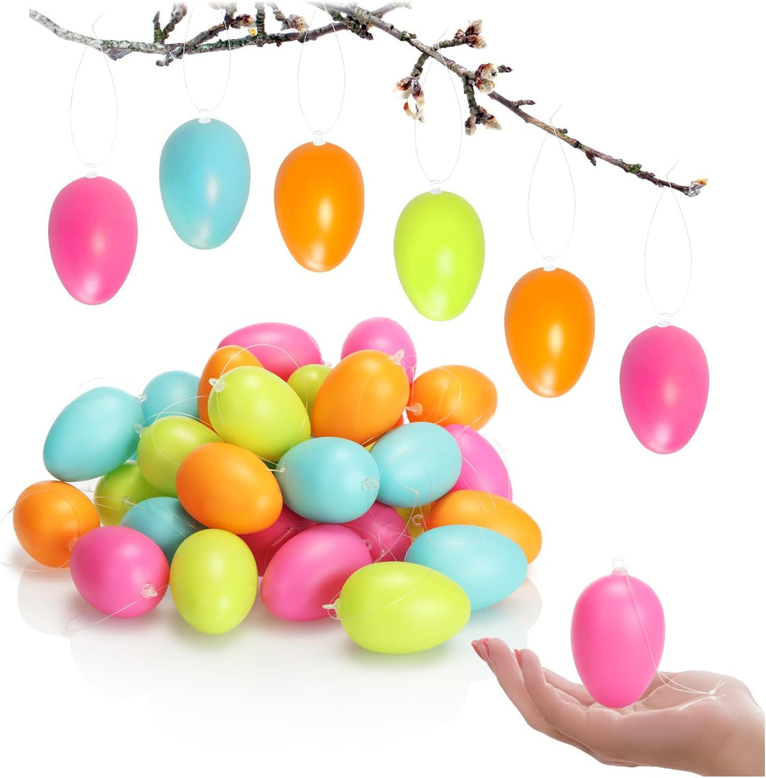 com-four® 36x Ostereier zum Aufhängen - Osterdeko in schönen Pastellfarben - Deko Ostereier aus Kuns