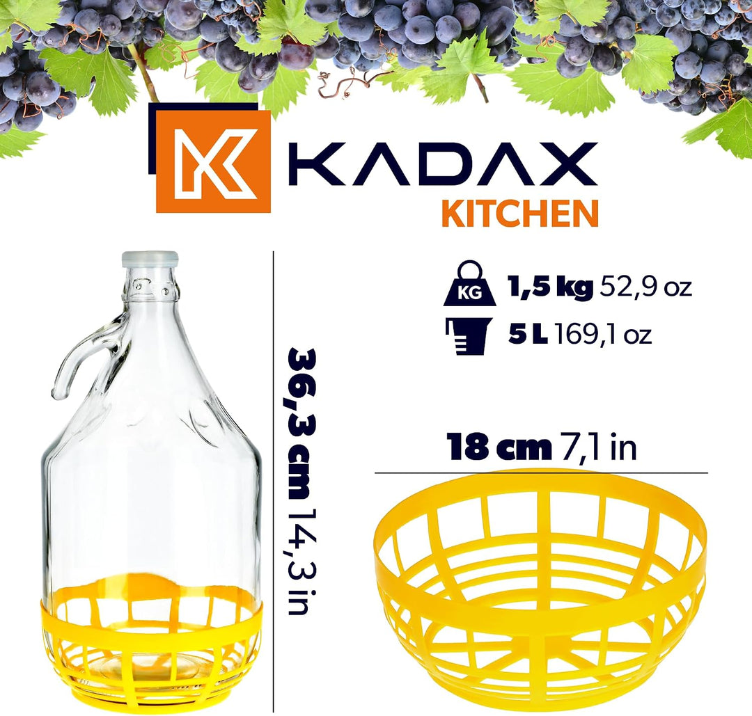 KADAX Weinballon 5L, Glasballon für Wein 3 stück, Weinfass aus glas, Gärballon, Fass für Wein aus Gl