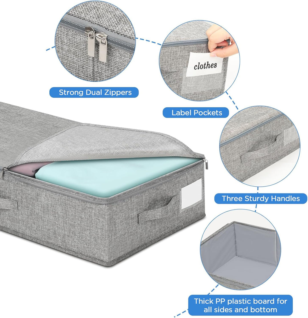 Cozary 2 Stück Unterbett Aufbewahrungsbox Stabil, Faltbare Aufbewahrungsboxen mit Deckel, 3 Griffen
