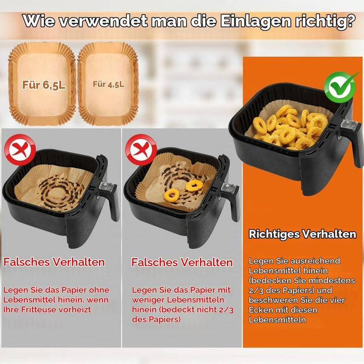 BYKITCHEN 100 Stück Airfryer Backpapier für Tefal Dual Easy Fry XXL Doppelkammer-Heissluftfritteuse,