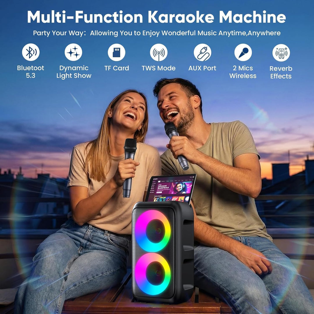 Karaoke Maschine (2025 Neueste Generation) | Karaoke Anlage mit 2 Mikrofone Bluetooth Lautsprecher |