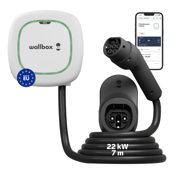 Wallbox Pulsar Max, Ladegerät für Elektrofahrzeuge (22 kW, Type 2, Wi-Fi, Bluetooth, OCPP, Innen/Aus