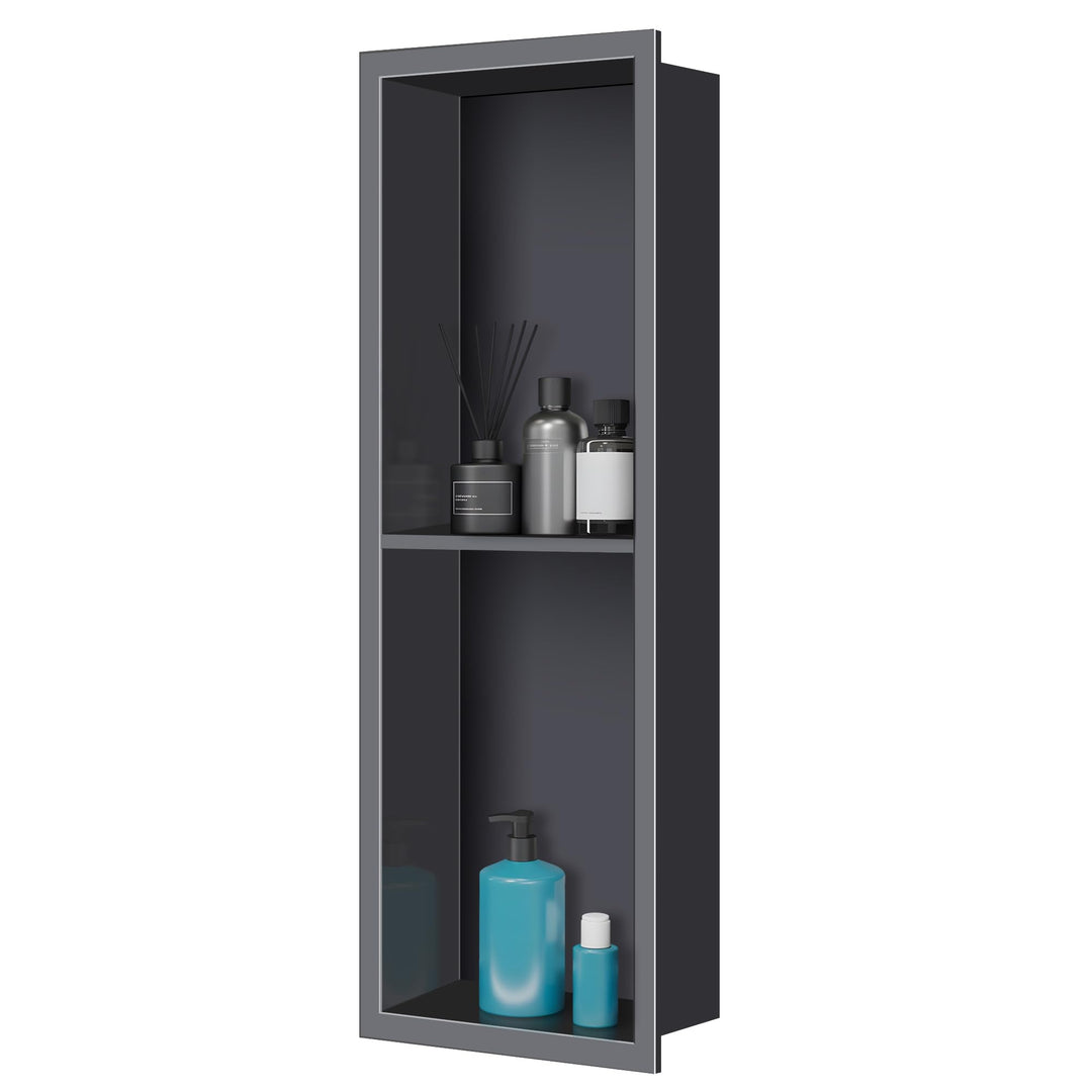 FTL Wandnische Dusche Edelstahl 20x60x10 cm,Schwarz Duschnische für Badezimmer,Keine Fliesen Erforde