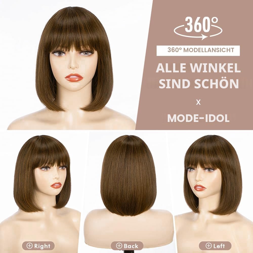 YEESHEDO Damen Braun Kurze Bob Gerade Haar Perücken mit Pony Hitzebeständige Synthetische Bunte Perü