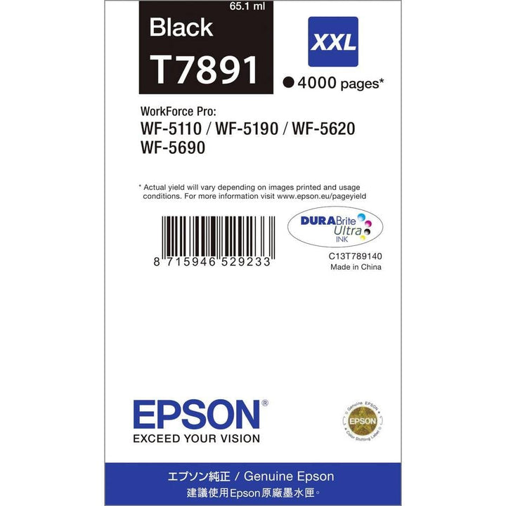 Epson Original T7891 Tinte, Singlepack schwarz, Extra hohe Kapazität