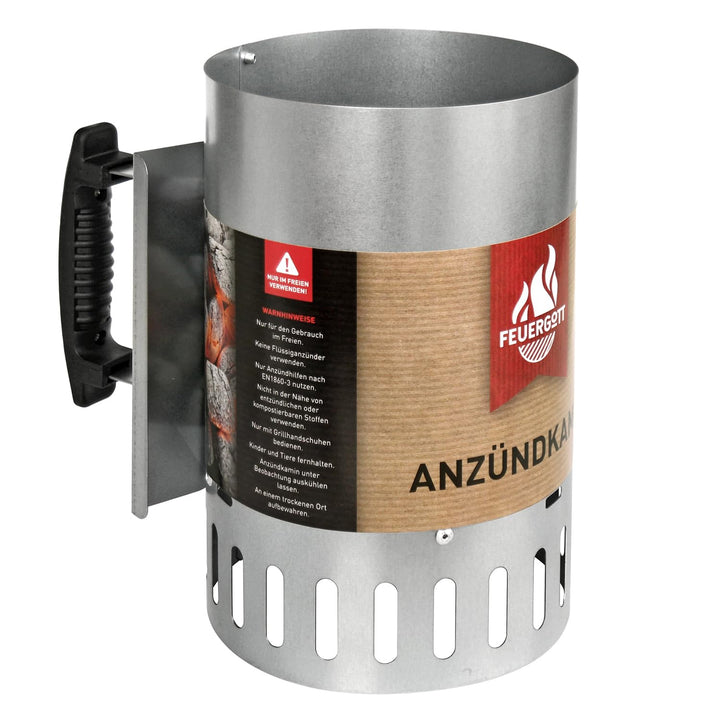 FEUERGOTT Anzündkamin Premium Big XXL – Edelstahl Grillanzünder mit natürlichem Zugmechanismus, für
