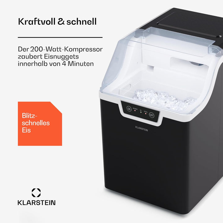 Klarstein Eiswürfelmaschine für Zuhause, Camping & Gastro, 200W Mini-Eiswürfelmaschine Klein, 4 Min