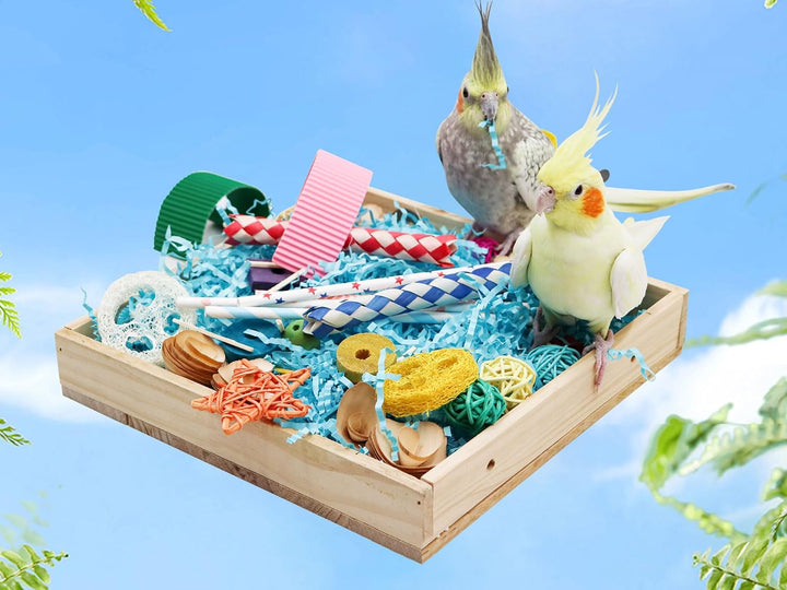 Vogel-Foraging-Spielzeugbox, Holz-Papageien-Schredder-Spielzeugbox, Vogel-Kau-Spielzeuge, Vogelkäfig