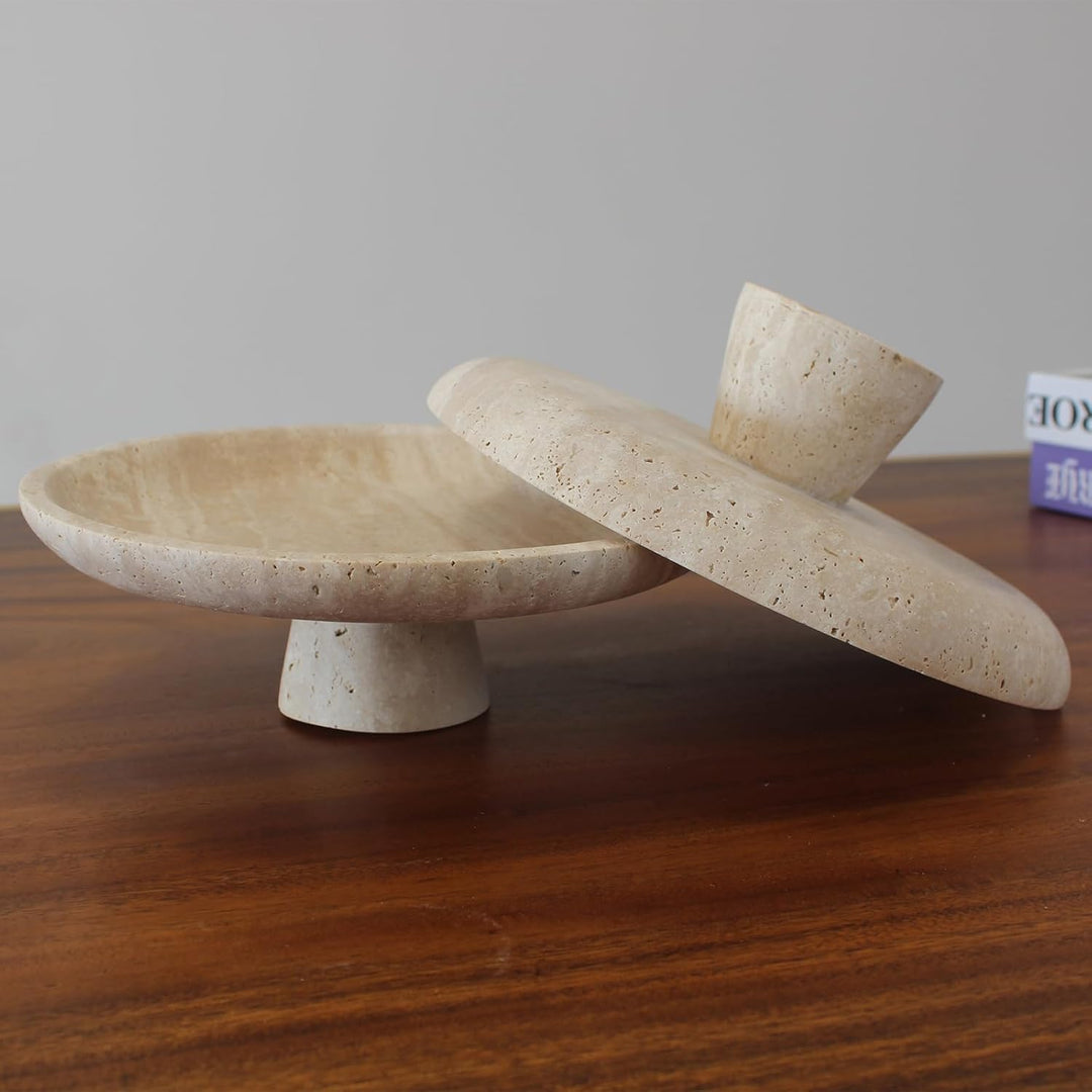 Natürliche Travertin-Obstschale für Küchentheke, 25,9 cm, grosse dekorative Schale, Sockel für Heimd