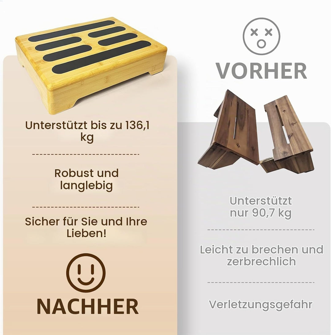 Tritthocker Holz mit Rutschfester Gummiauflage für Erwachsene und Steighilfe für Senioren - Step Sto