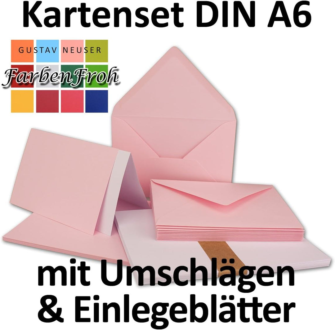 50x Faltkarten Set DIN A6/C6 mit Brief-Umschlägen in Rosa - inklusive Einleger - 14,8 x 10,5 cm - Pr