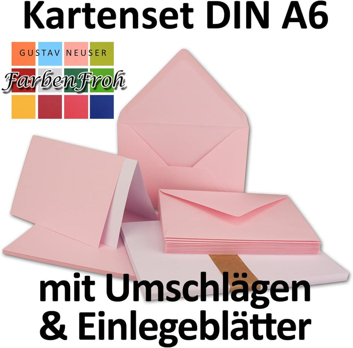 50x Faltkarten Set DIN A6/C6 mit Brief-Umschlägen in Rosa - inklusive Einleger - 14,8 x 10,5 cm - Pr