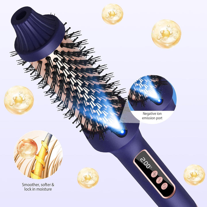 Thermal Brush, 3 en 1 Thermobürste Rundbürste, LED Hot Brush Rundbürste, Locken Bürste mit 120–200 ℃
