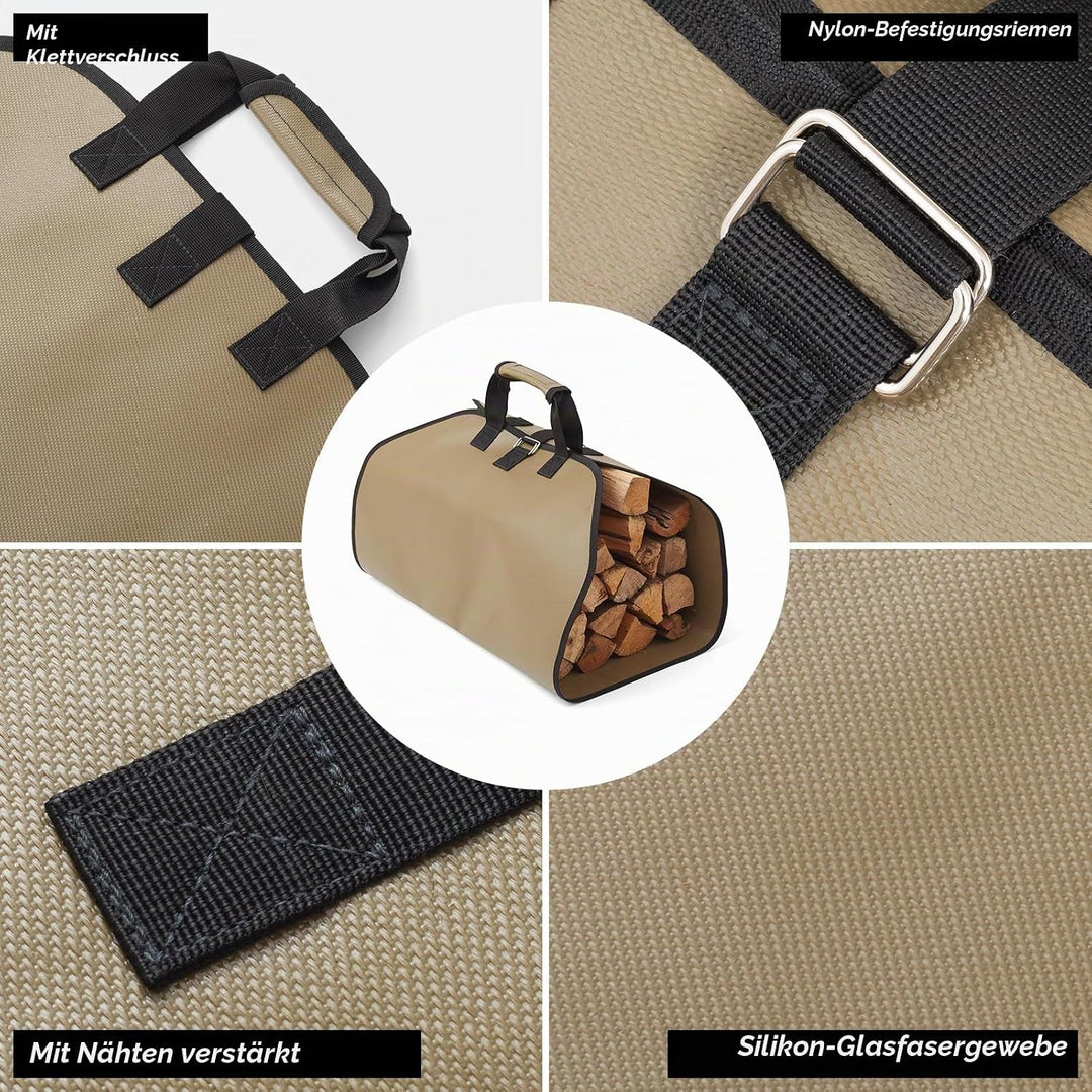 Brennholztasche und feuerfeste Kaminmatte, tolles Geschenk für die Hütte, grosse Brennholz-Tragetasc