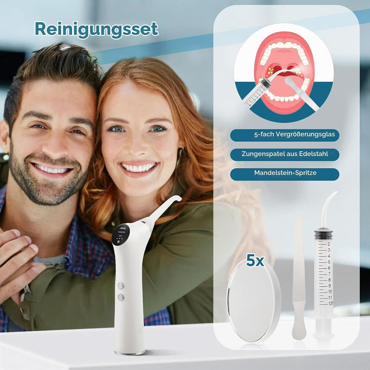 Tonsillenstein Entferner Elektrisch, Mandelsteine Entfernen Sauger mit 3 Silikonaufsätze &amp; LED, Mund